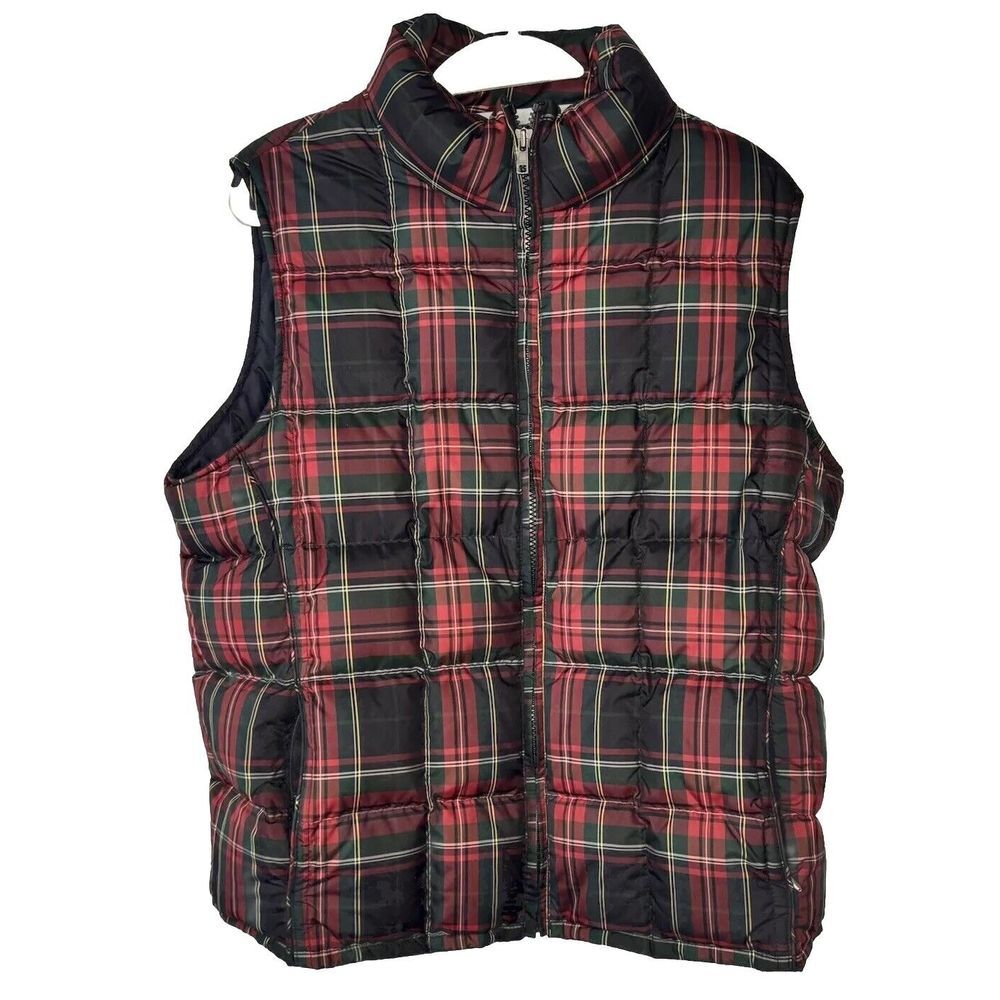 Eddie Bauer Vest Womens Large Quilted Puffer Goose Down Full Zip Plaid